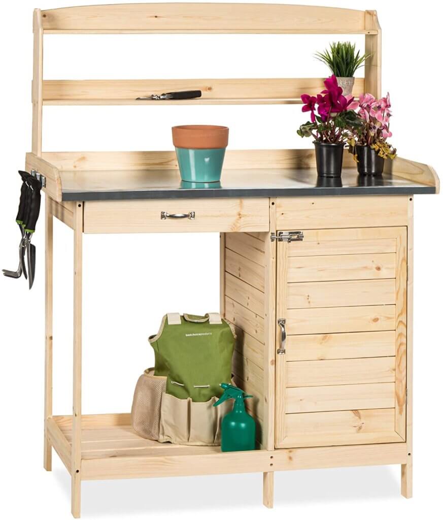 BEst Choice Wood Potting Bench with Metal Tabletop