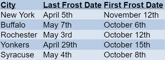 new york frost dates
